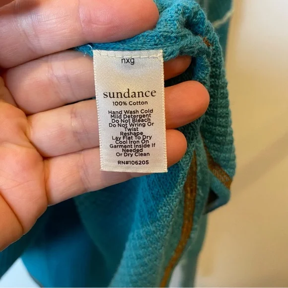 Sundance Gentry Henley Waffle Knit Drop Shoulder Teal Long Sleeve Top NWT - Picture 6 of 11